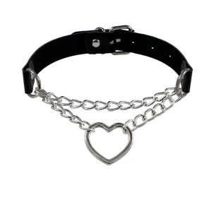 1 PCS Heart Leather Choker Black O Ring Vintage Gothic Punk Choker Fancy Dress Rock Choker Necklace PU Leather Collar Choker For Women Men Accessory