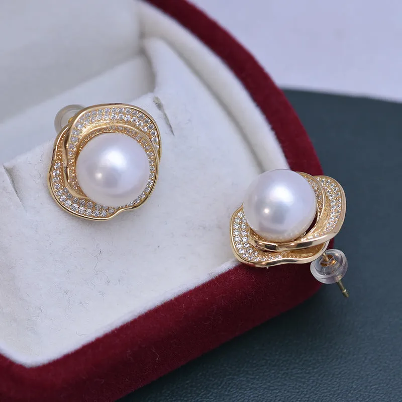 10-11mm Freshwater Pearl Floral & Liora Earrings