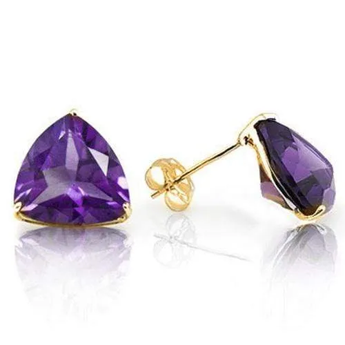 10K Solid Yellow Gold Trillion shape 5MM Natural Amethyst Earring Studs