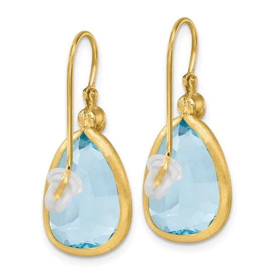14K Gold Polished Diamond and Blue Topaz Dangle Earrings