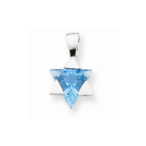 14k White Gold Blue Topaz Star of David Pendant