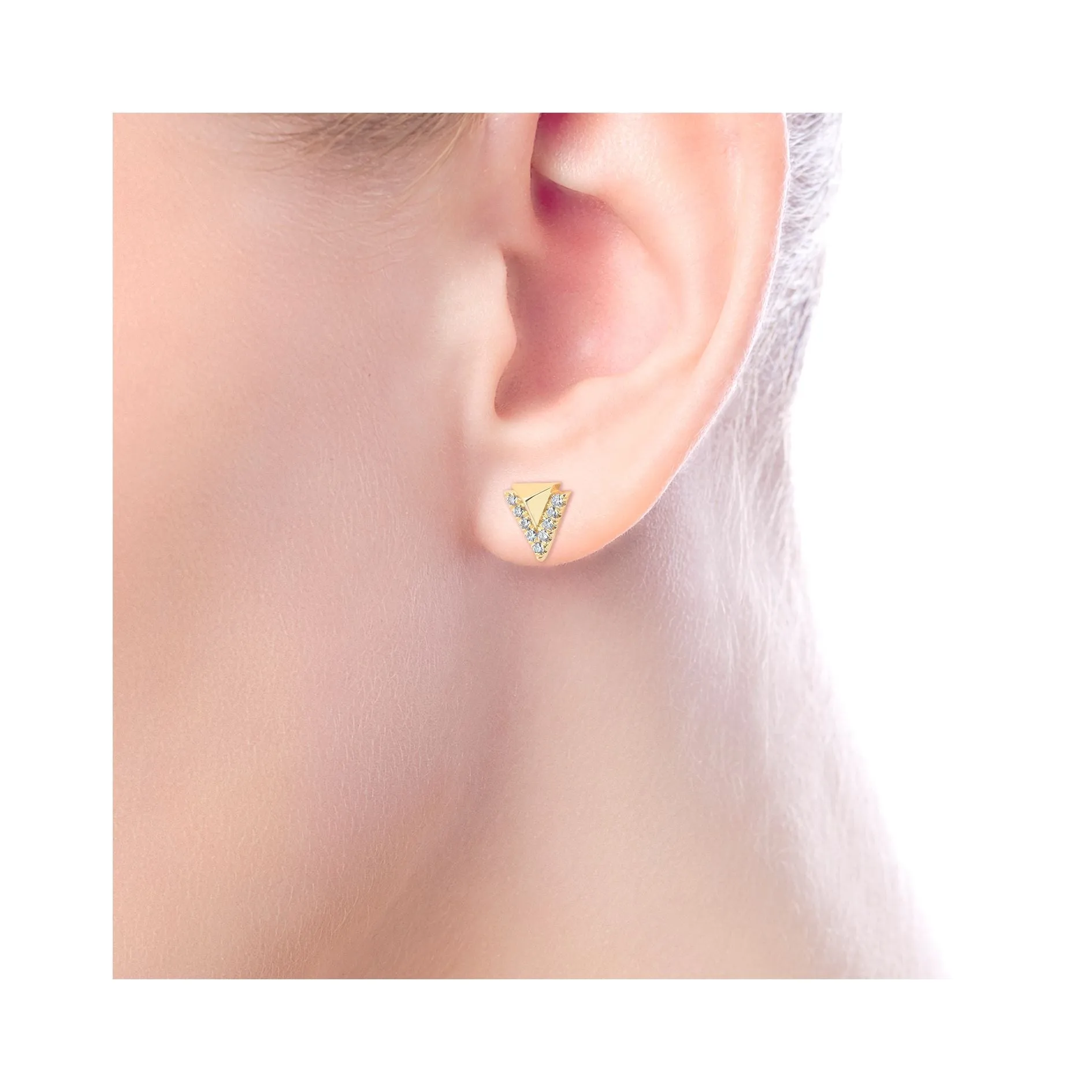 14K Yellow Gold Diamond Pyramid Stud Earrings