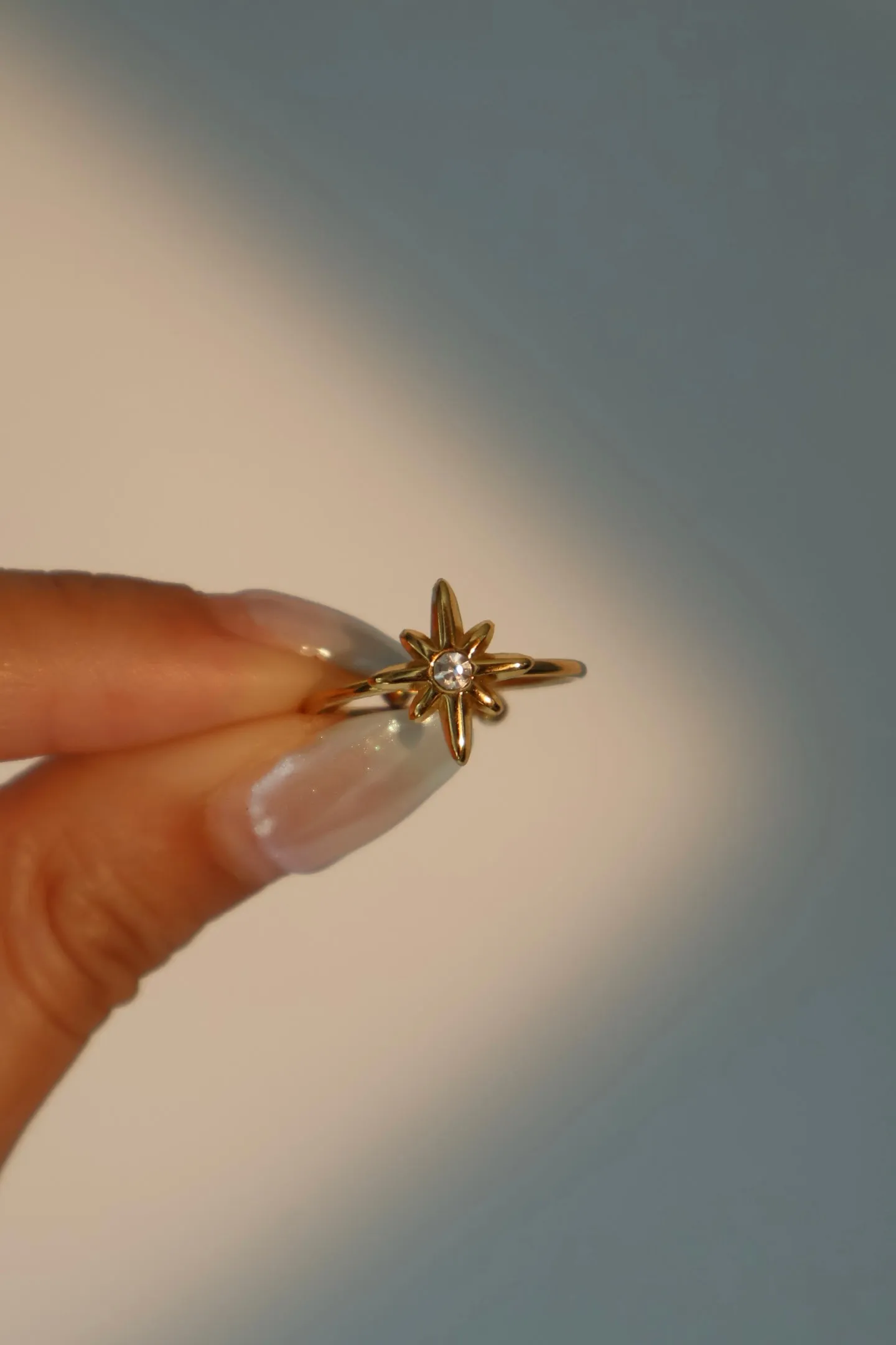 18K Gold Stainless Steel Diamond Pole Star Ring
