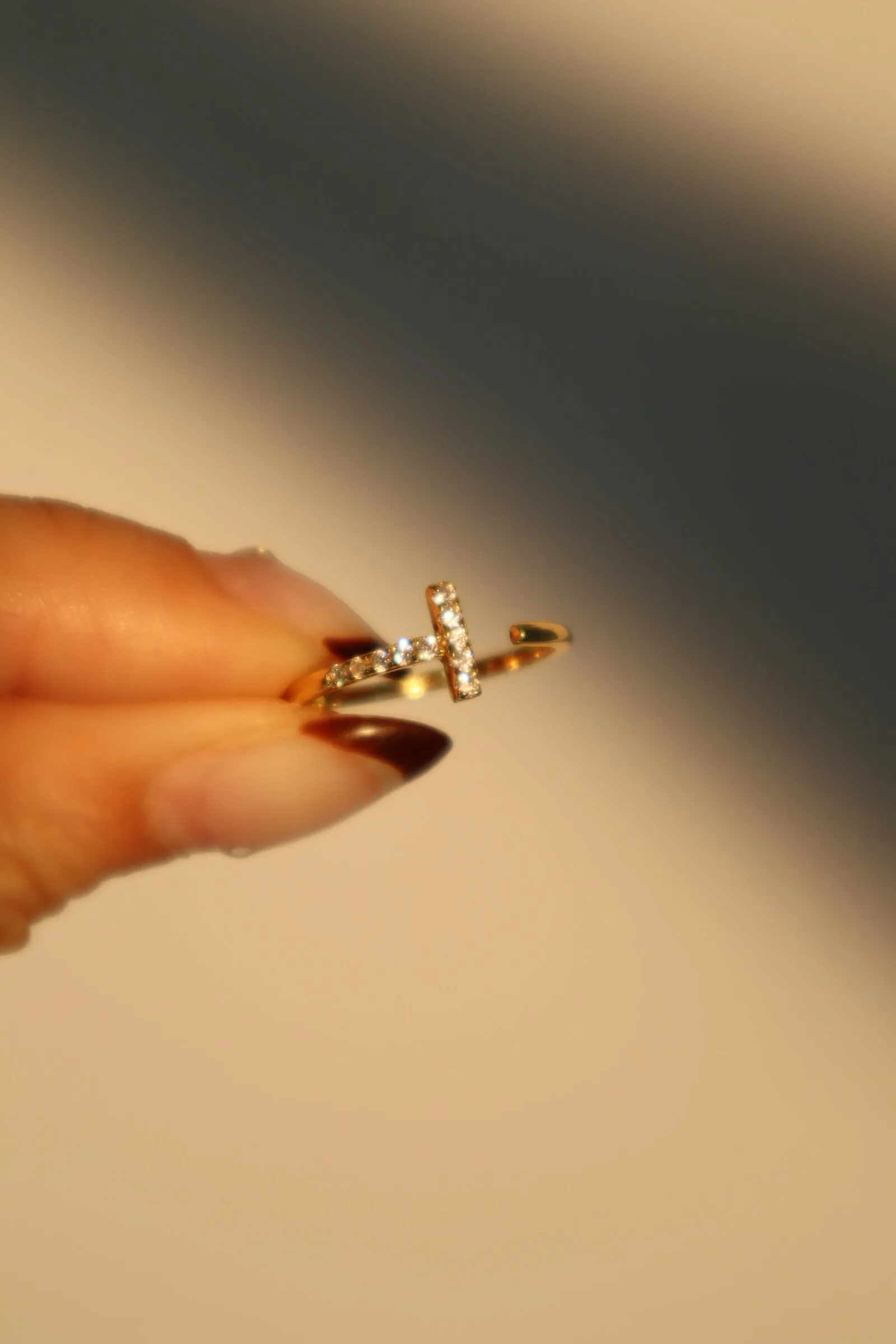18K Gold Vermeil Diamond T Ring