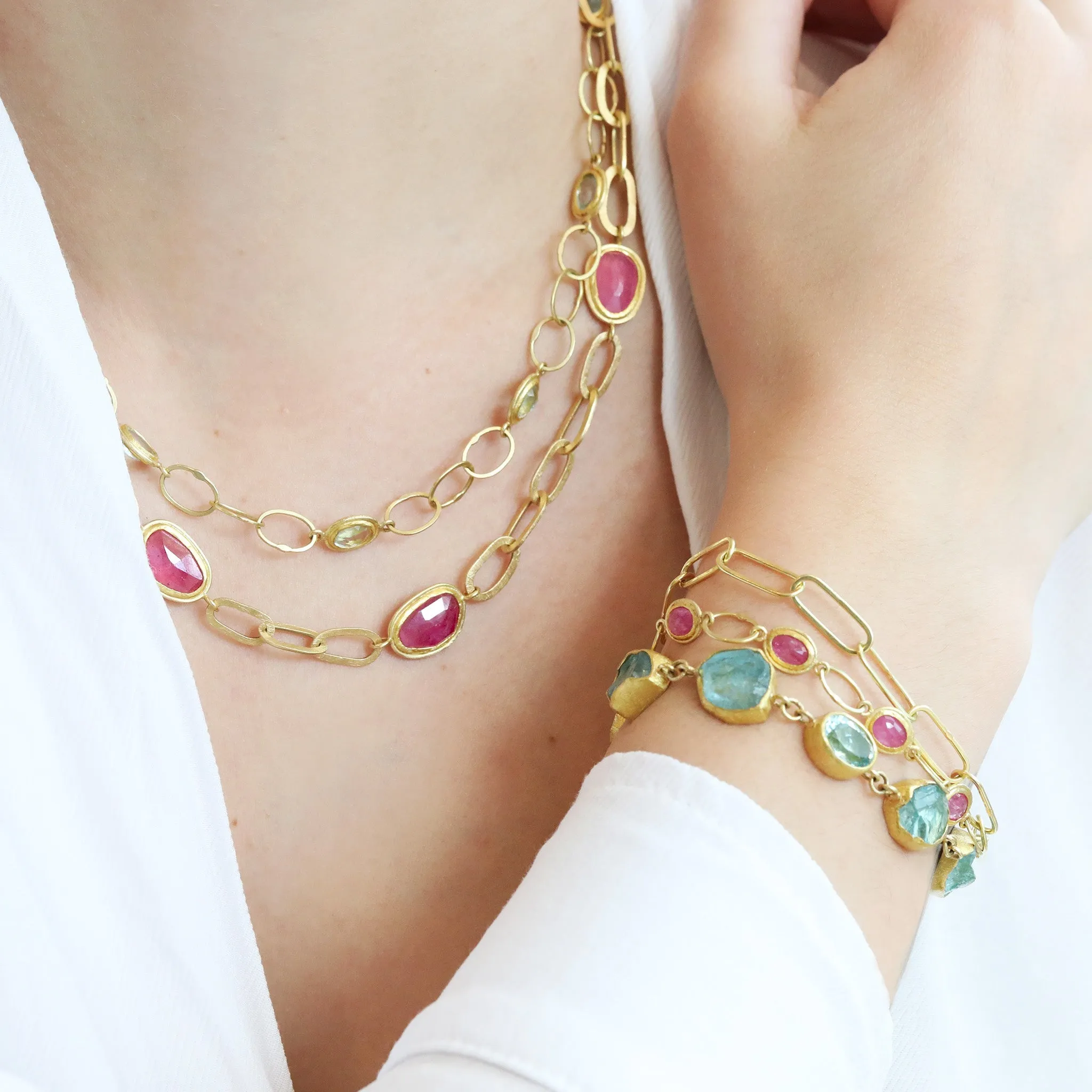 22K & 18K Gold Bezel-Set Aquamarine Bracelet
