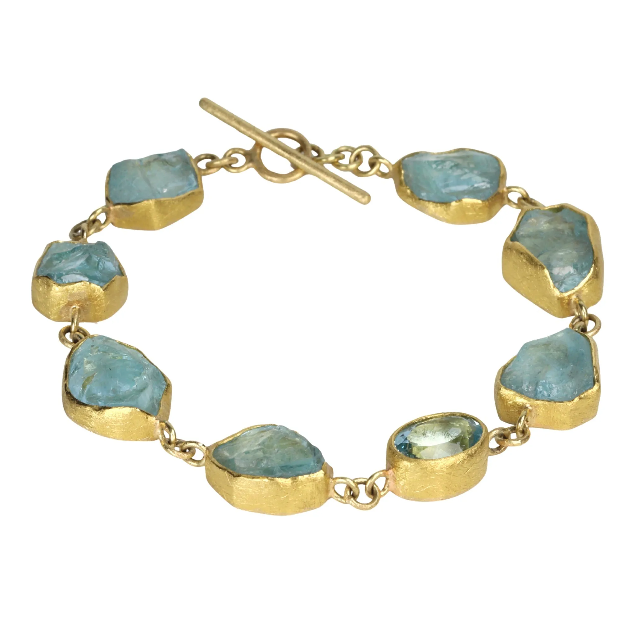 22K & 18K Gold Bezel-Set Aquamarine Bracelet
