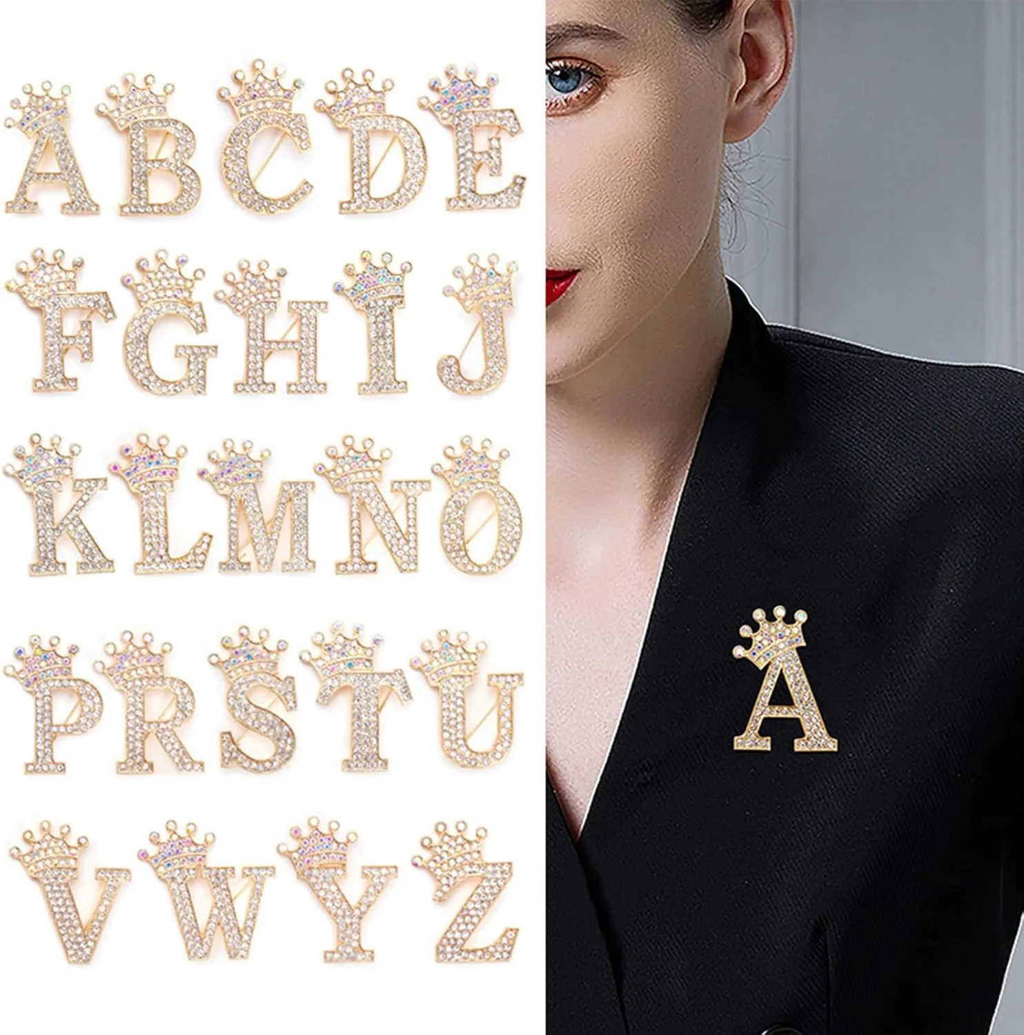 2Pcs Letter Brooches and Pins for Women A-Z Letter Brooch Pins Rhinestone Initial Accessories for Hat Backpacks Personal Custom Jewelry Gifts for Men Women