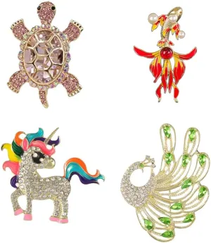 4PS Women's Fashion Bulk Set Animal Crystal Brooch, Wedding Bridesmaid, Graduation, Valentine's Day Jewelry Gifts
