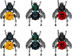 6 Pack Retro Crystal Bee Brooches Pins Set Cute Vintage Color Rhinestone Animal Lapel Pin Brooch Badges Funny Jewelry Suit Brooches Accessories for Women Men Silver