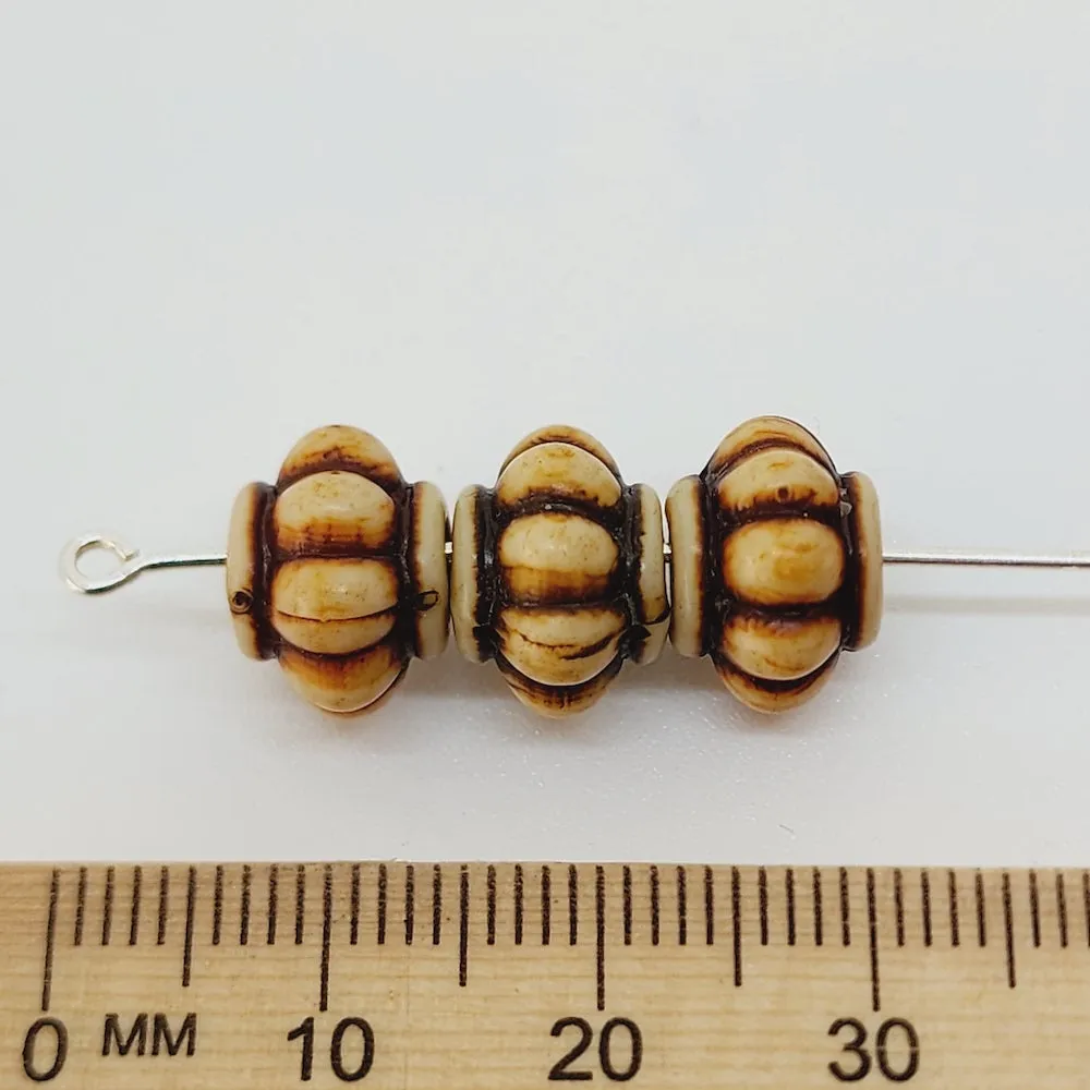 8x11mm Rondelle (10) - Brown/Cream - Persian Style Vintage Beads