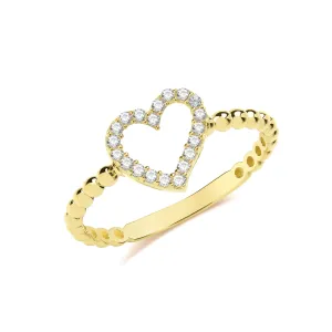 9CT GOLD CZ HEART BOBBLE RING