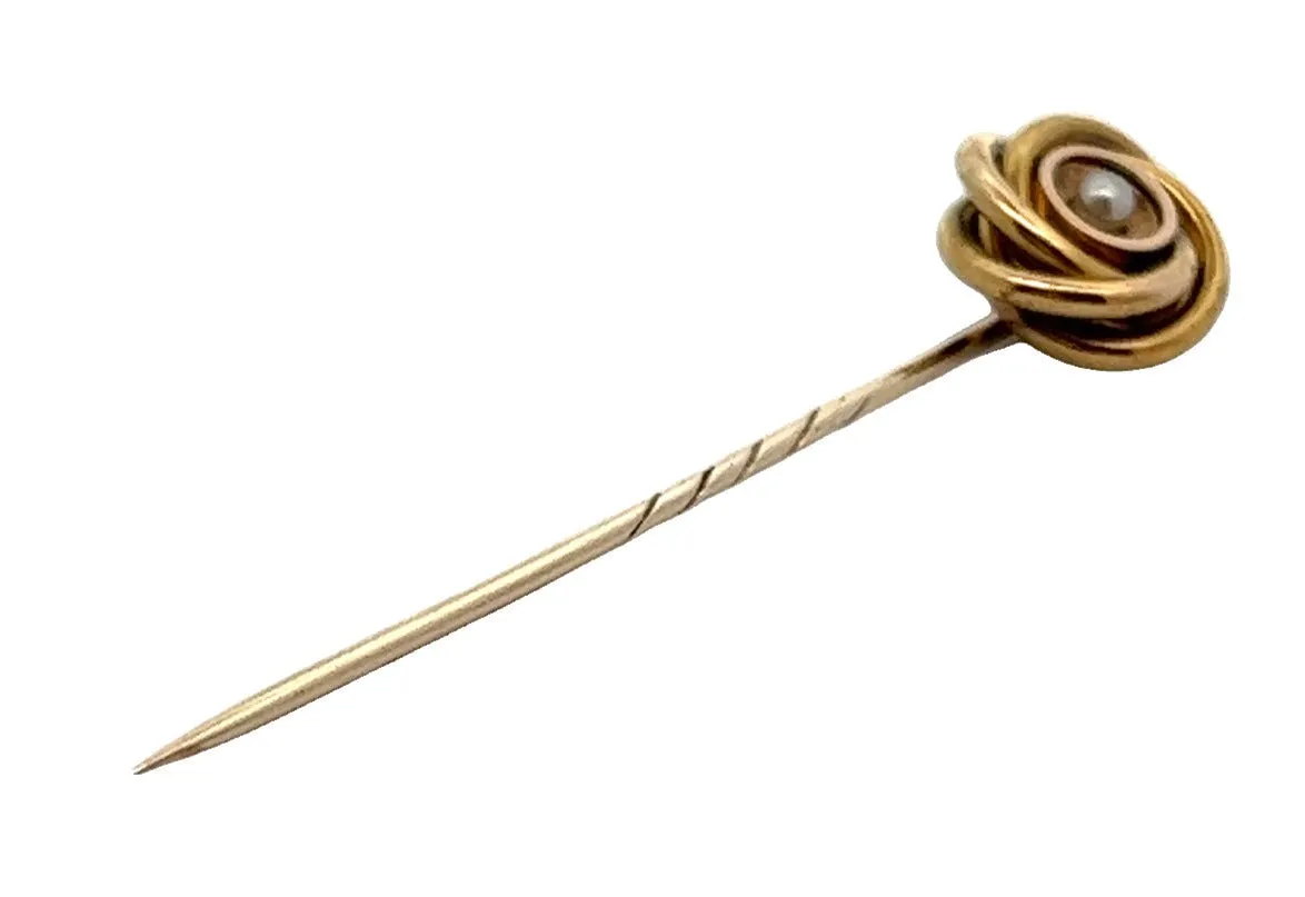 Antique 14ct & 9ct Yellow Gold & Seed Pearl Pin Circa 1900 Hat/Lapel/Tie Pin