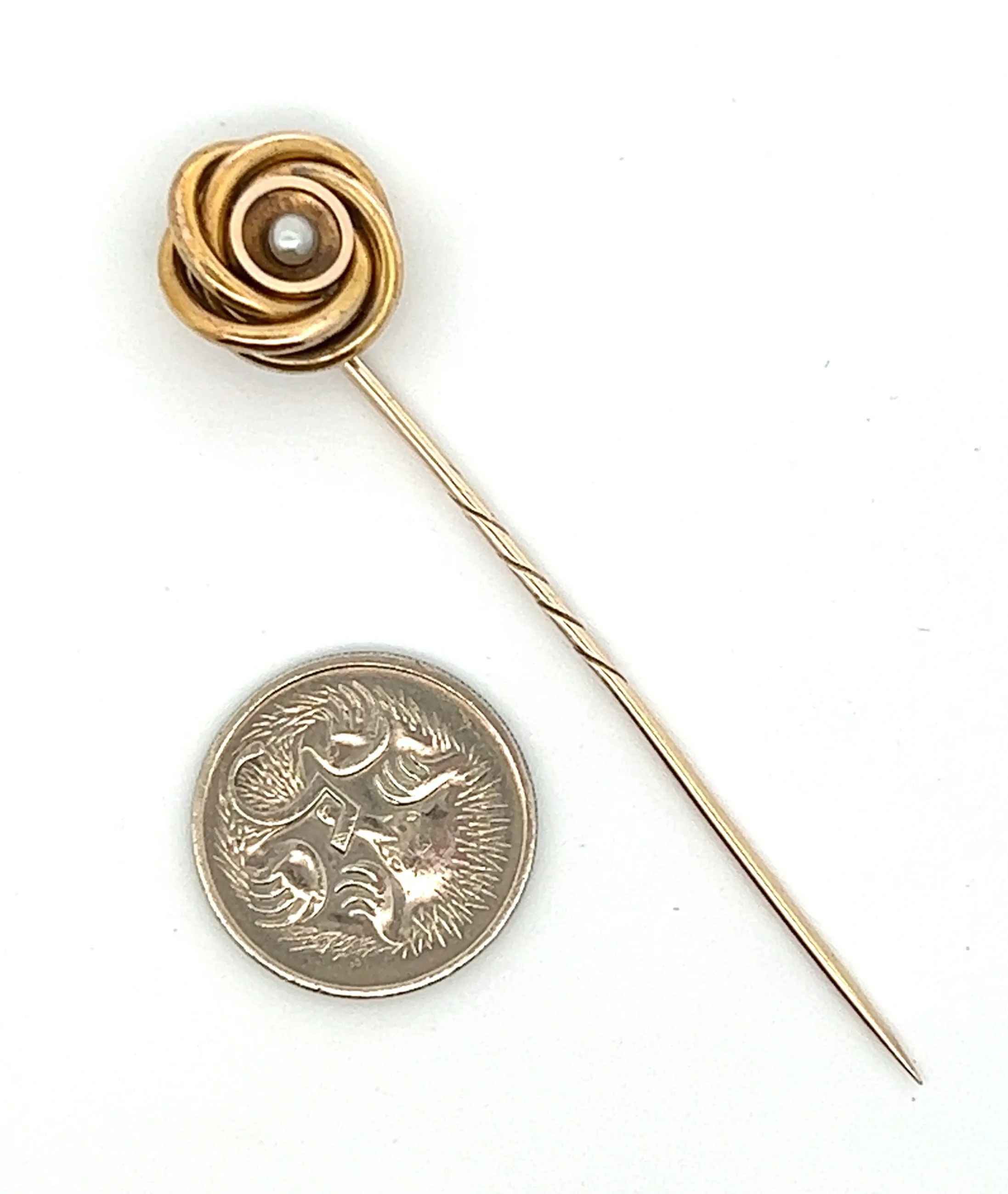 Antique 14ct & 9ct Yellow Gold & Seed Pearl Pin Circa 1900 Hat/Lapel/Tie Pin