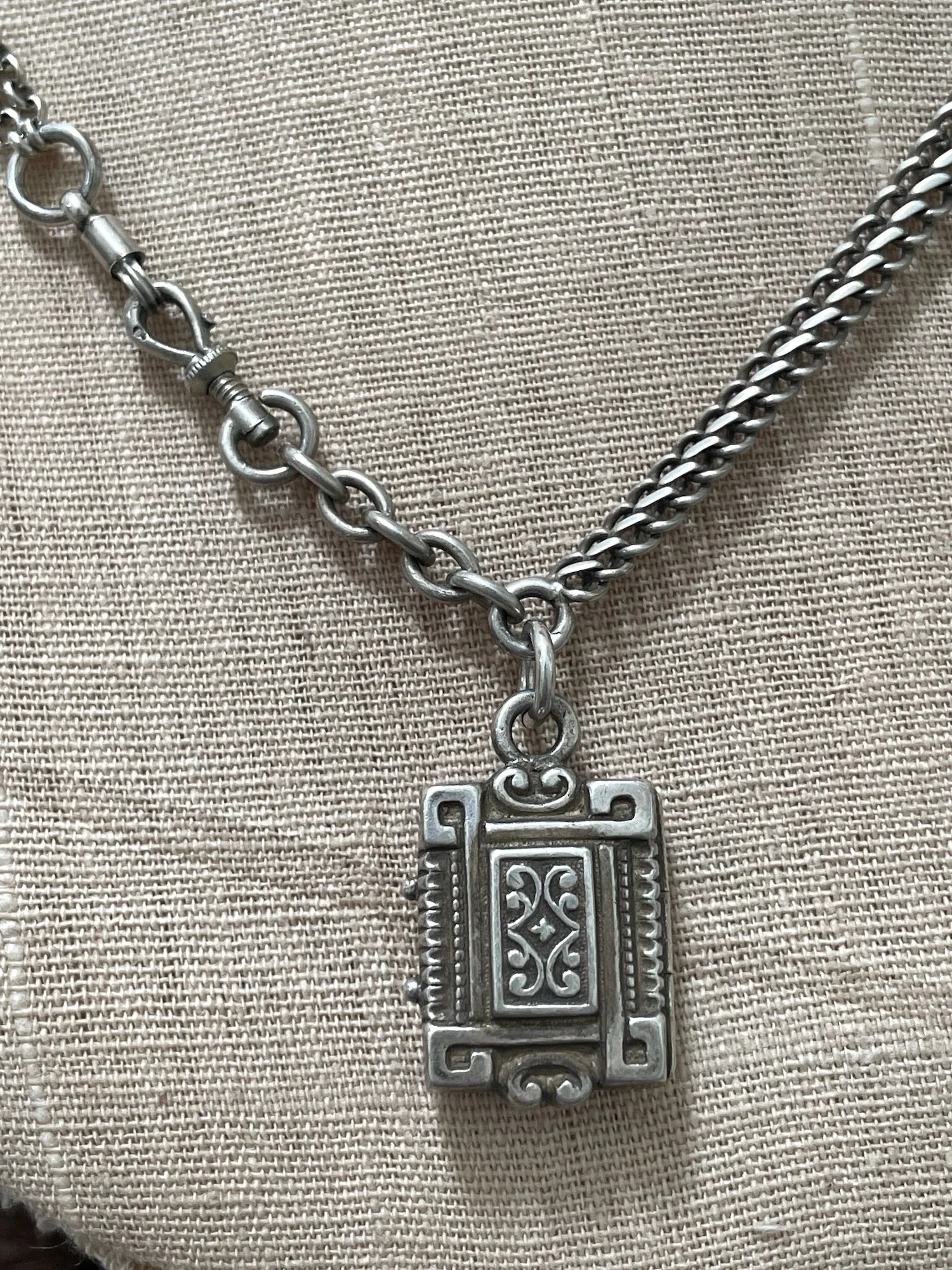 Antique French Silver Watch-chain and Fob Necklace