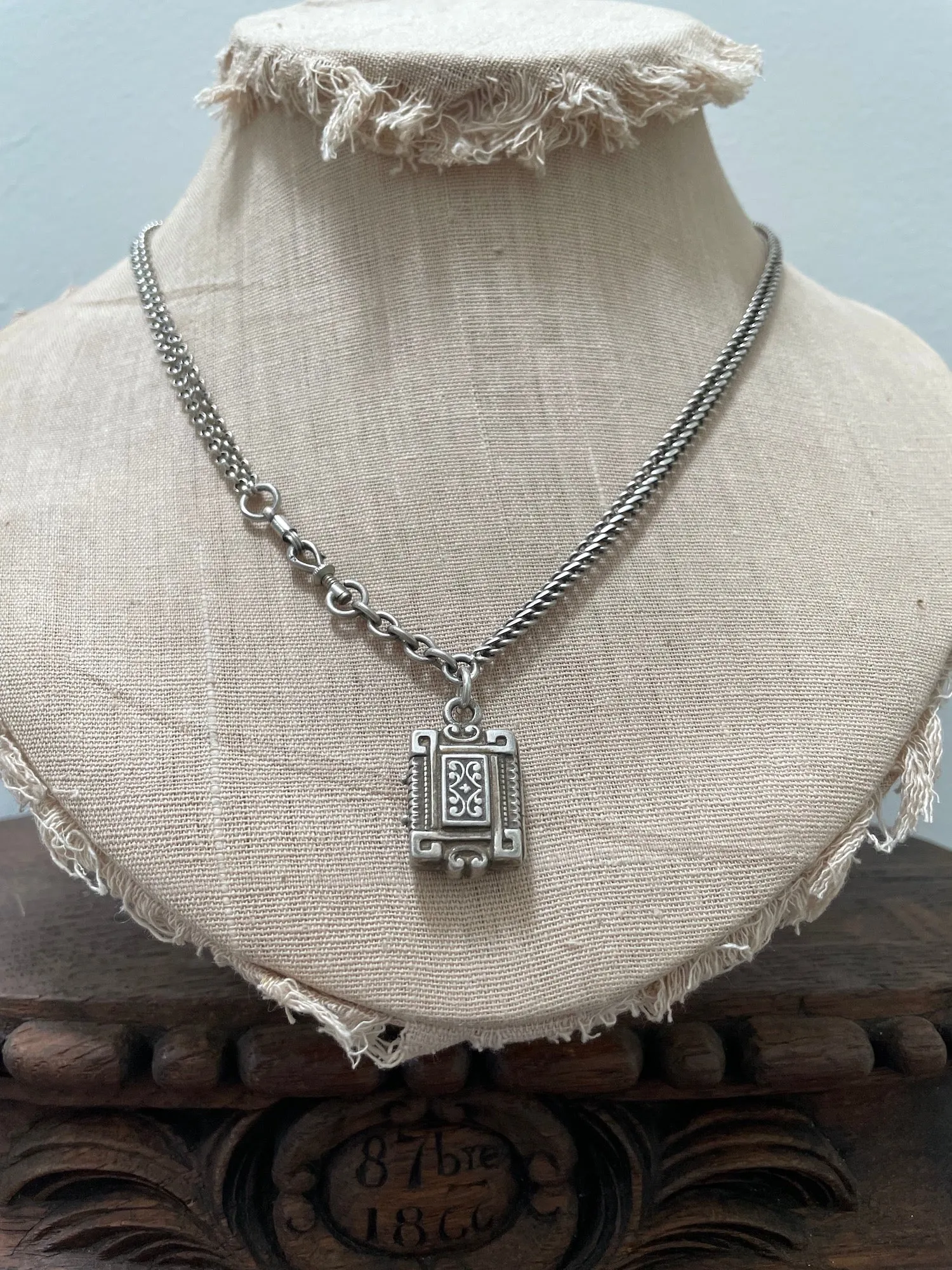 Antique French Silver Watch-chain and Fob Necklace