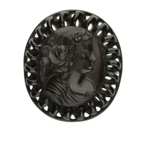 Antique Whitby Jet Carved Large Oval Spiral Edge Brooch