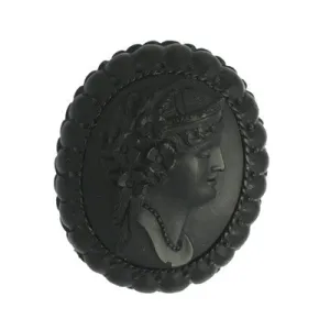 Antique Whitby Jet Carved Patterned Edge Round Victorian Large Brooch