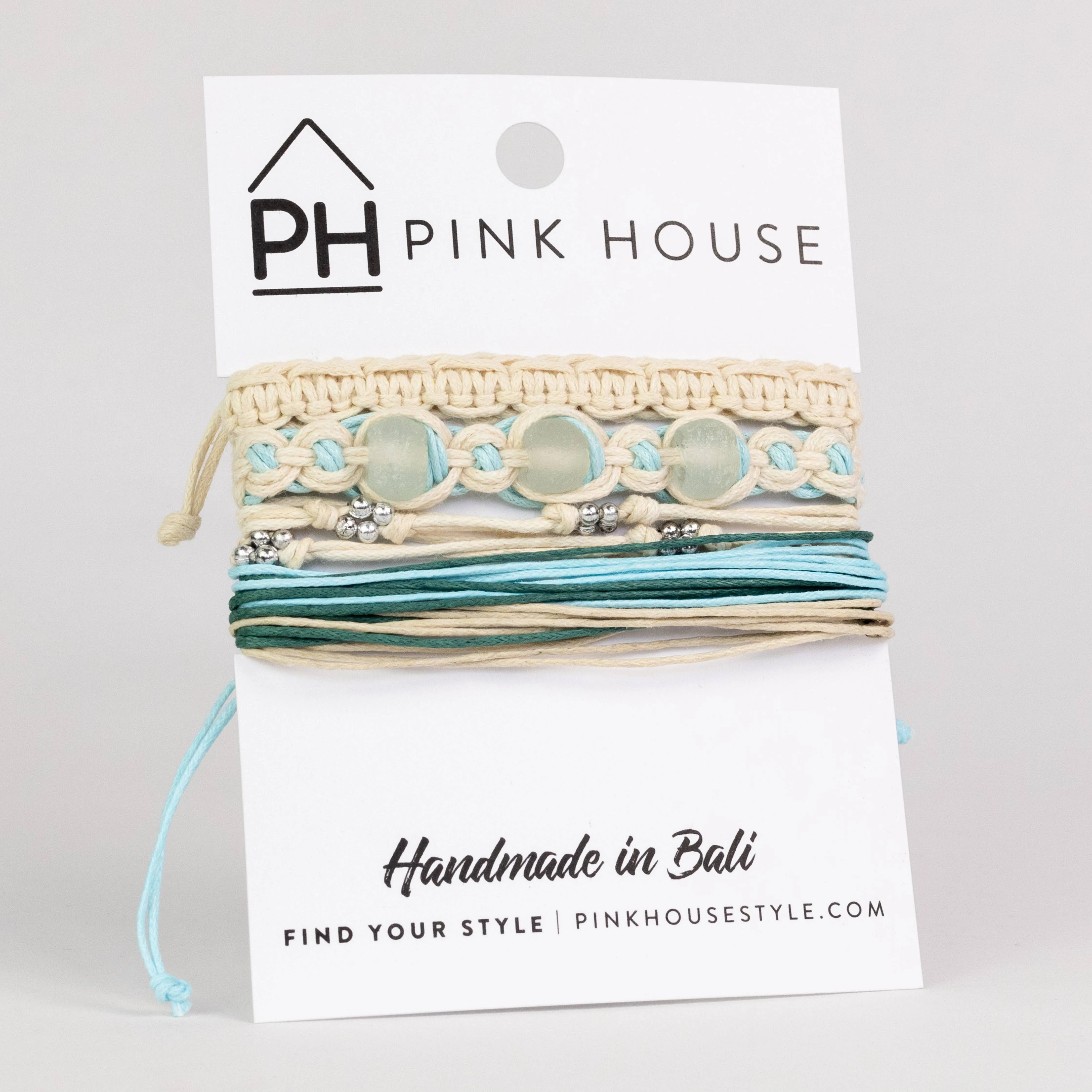 Arm Deco Beach Glass Pull Bracelets Set of 4 in Blue