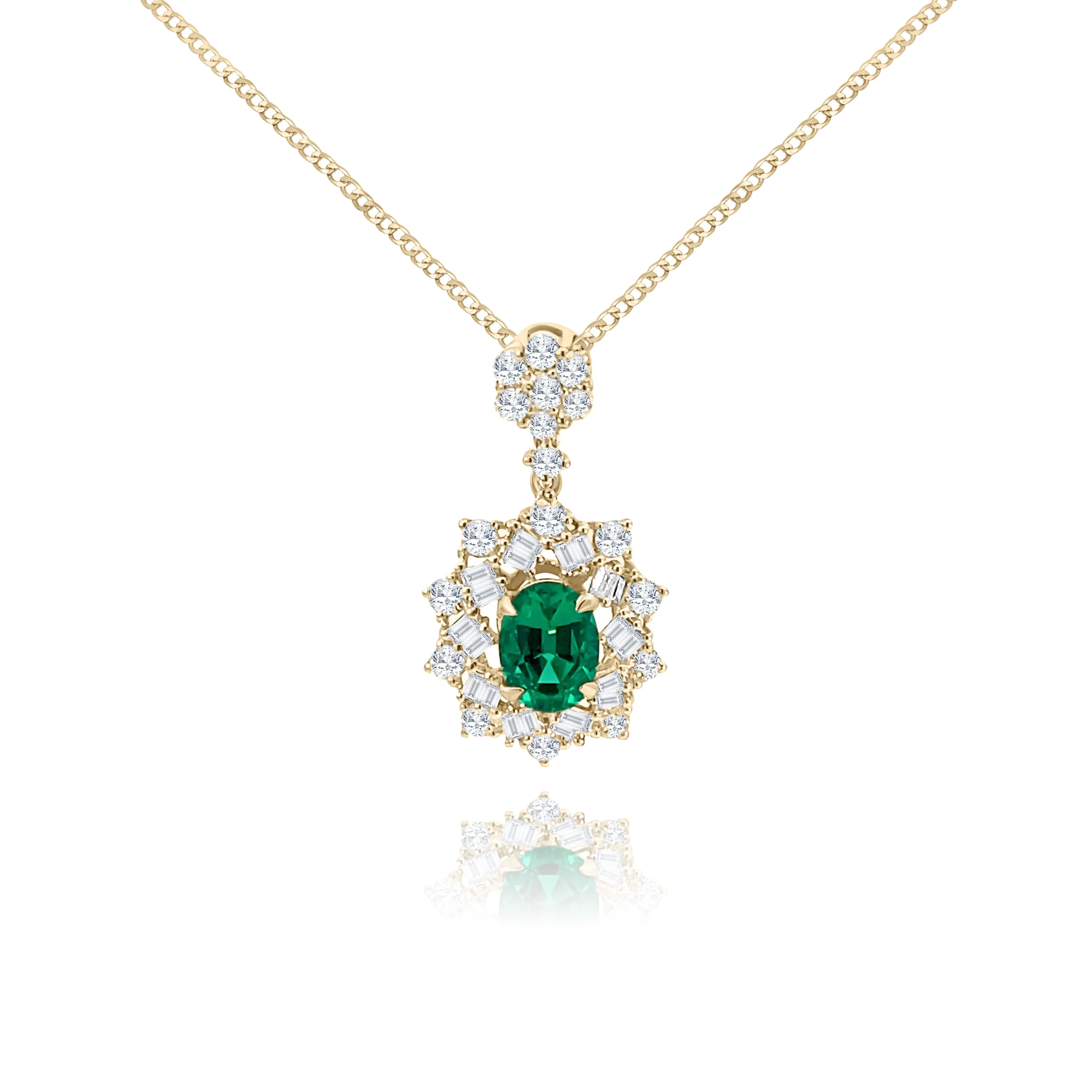 Baguette cut & Brillia cut Diamonds with Oval cut Emerald "Emily" Pendant