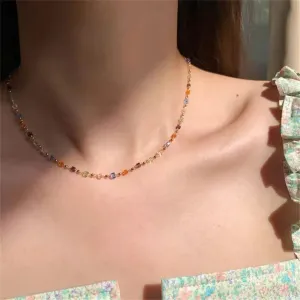 binfenxie Simple Colorful Square Acrylic Choker Fashion Gold Color Bead Chain Necklace Vintage Crystal Necklace For Women  Party Jewelry