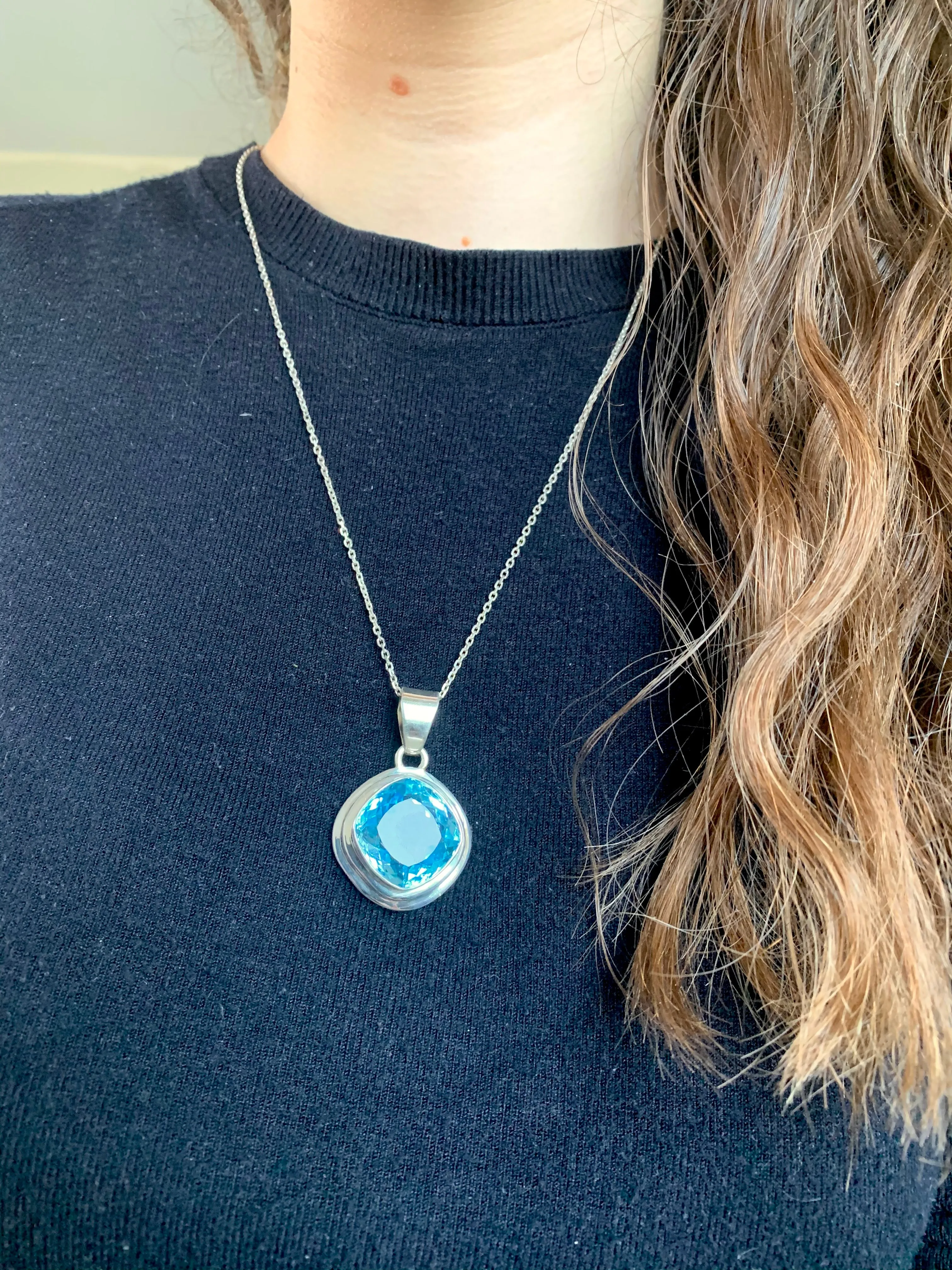 Blue Topaz Esha Pendant - XLarge Lozenge (One of a kind)