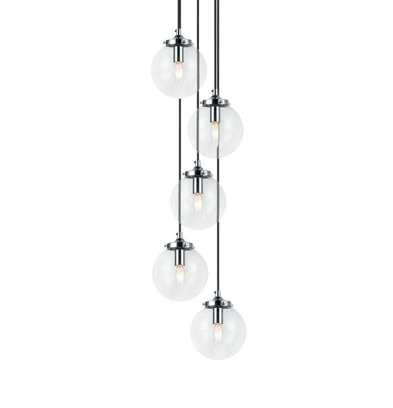 Bougie Chrome with Black Rod 5 Light Pendant