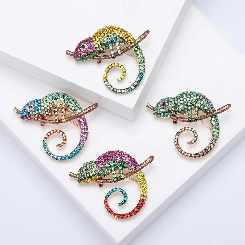 Chameleon Brooch Pins for Women, Lizard Brooch Pin, Cute Chameleon Animal Brooch Lapel Pin, Bohemian Chameleon Brooches Pins for Women Hat Bag Suit Dress Accessories