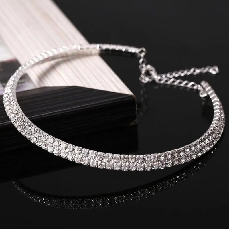 Charming 2 Row Rhinestone Silver Wedding Necklaces | Bridelily