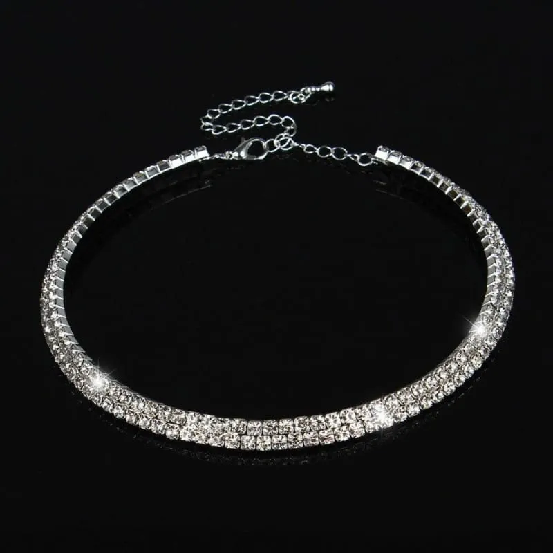 Charming 2 Row Rhinestone Silver Wedding Necklaces | Bridelily
