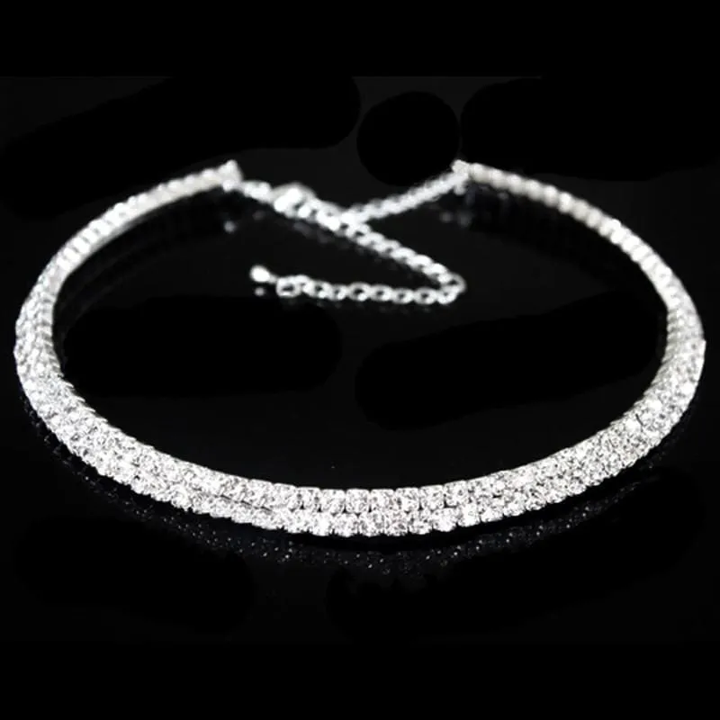 Charming 2 Row Rhinestone Silver Wedding Necklaces | Bridelily