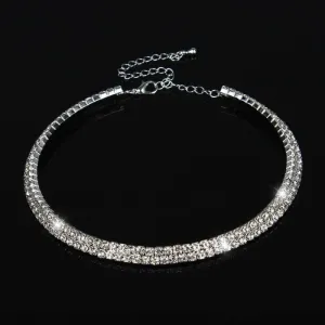 Charming 2 Row Rhinestone Silver Wedding Necklaces | Bridelily