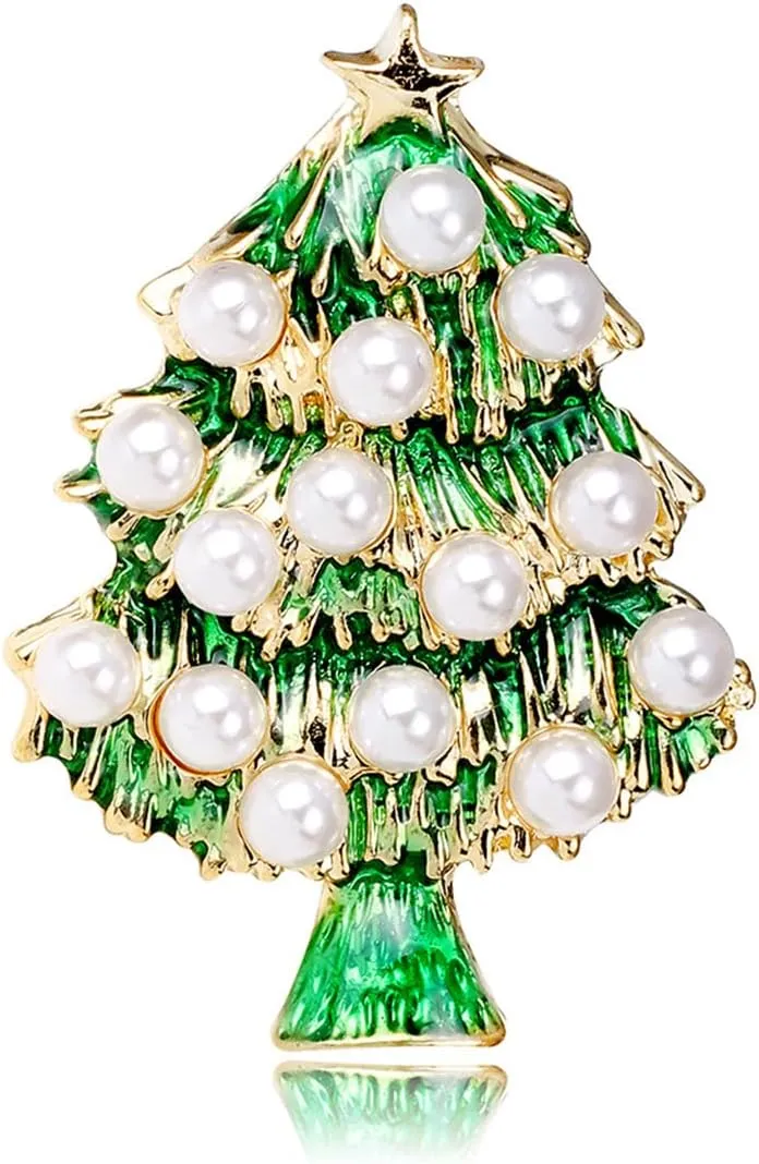 Christmas Brooches for Women Rhinestone Flower Christmas Pins Red Green Christmas Tree Pins Xmas Festival Party Brooch Pin Christmas Jewelry Gifts