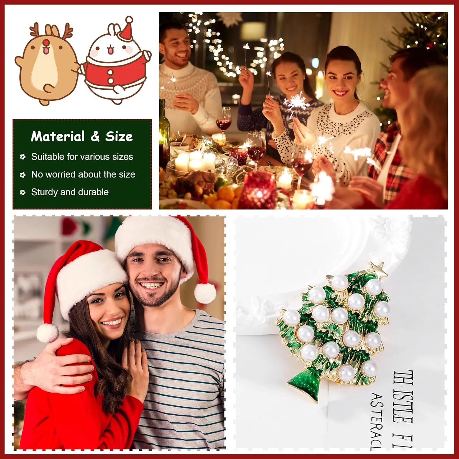 Christmas Brooches for Women Rhinestone Flower Christmas Pins Red Green Christmas Tree Pins Xmas Festival Party Brooch Pin Christmas Jewelry Gifts