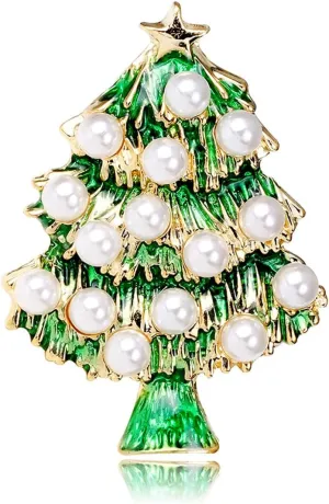 Christmas Brooches for Women Rhinestone Flower Christmas Pins Red Green Christmas Tree Pins Xmas Festival Party Brooch Pin Christmas Jewelry Gifts