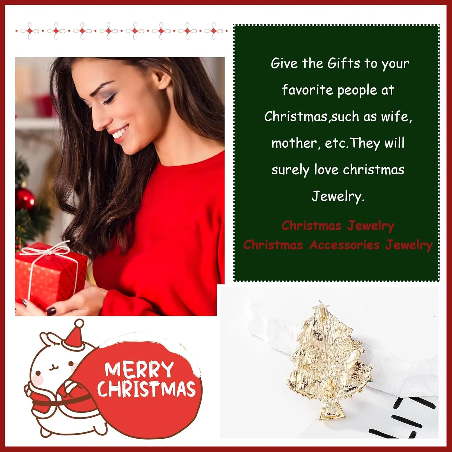 Christmas Brooches for Women Rhinestone Flower Christmas Pins Red Green Christmas Tree Pins Xmas Festival Party Brooch Pin Christmas Jewelry Gifts