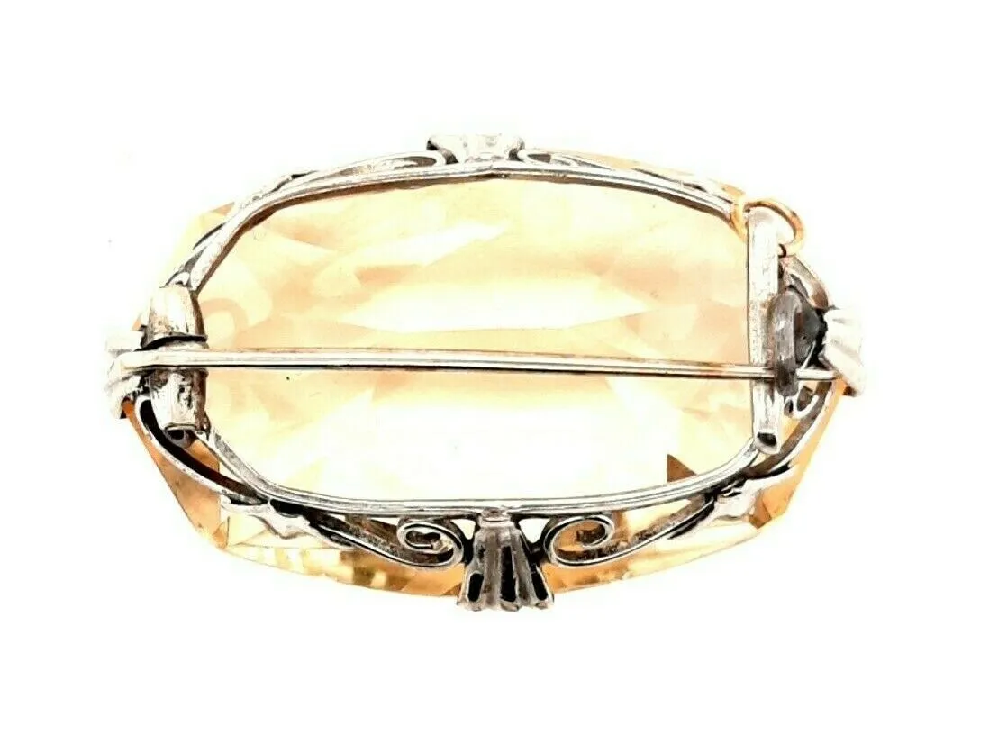 Citrine & Sterling Silver Vintage Brooch