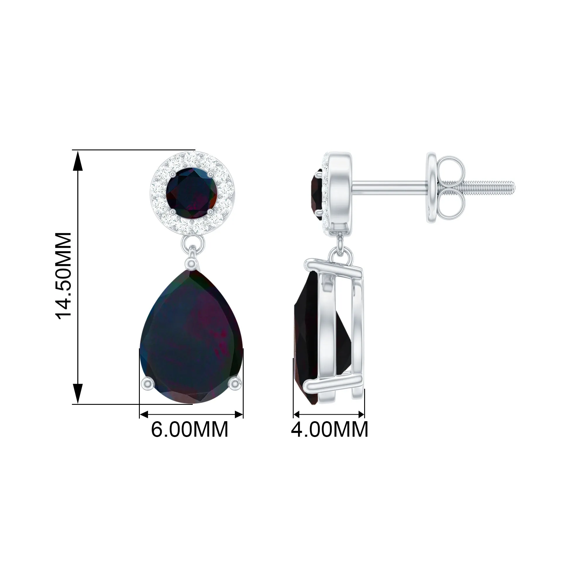 Classic Black Opal and Diamond Bridal Drop Earrings