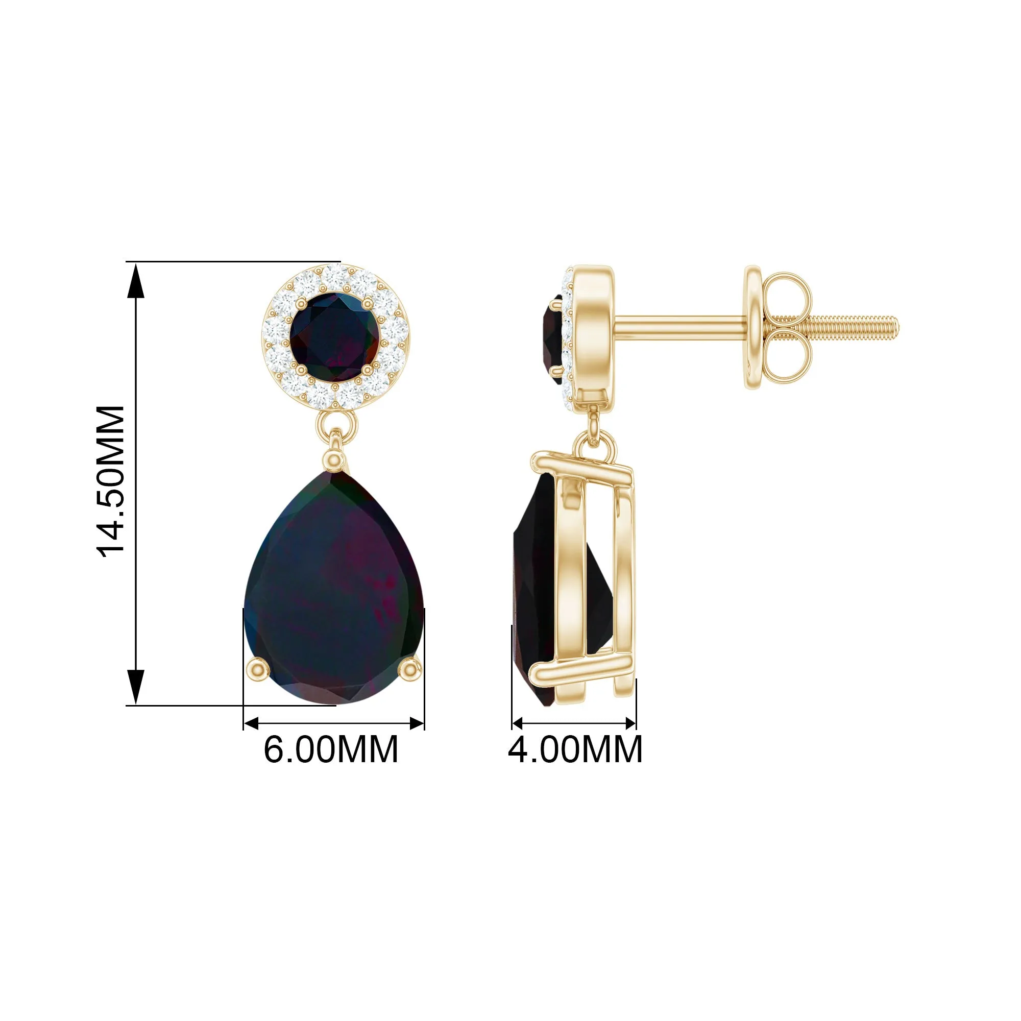 Classic Black Opal and Diamond Bridal Drop Earrings