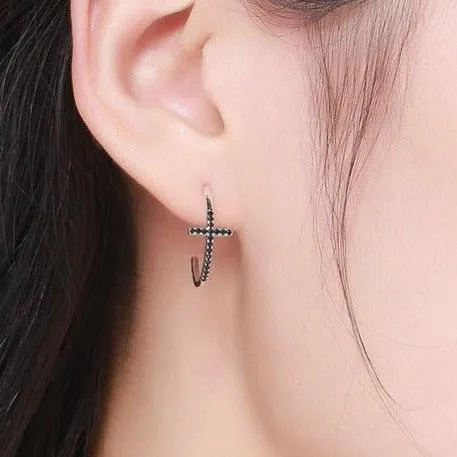 Classic Cross Black Diamond Stud Earrings