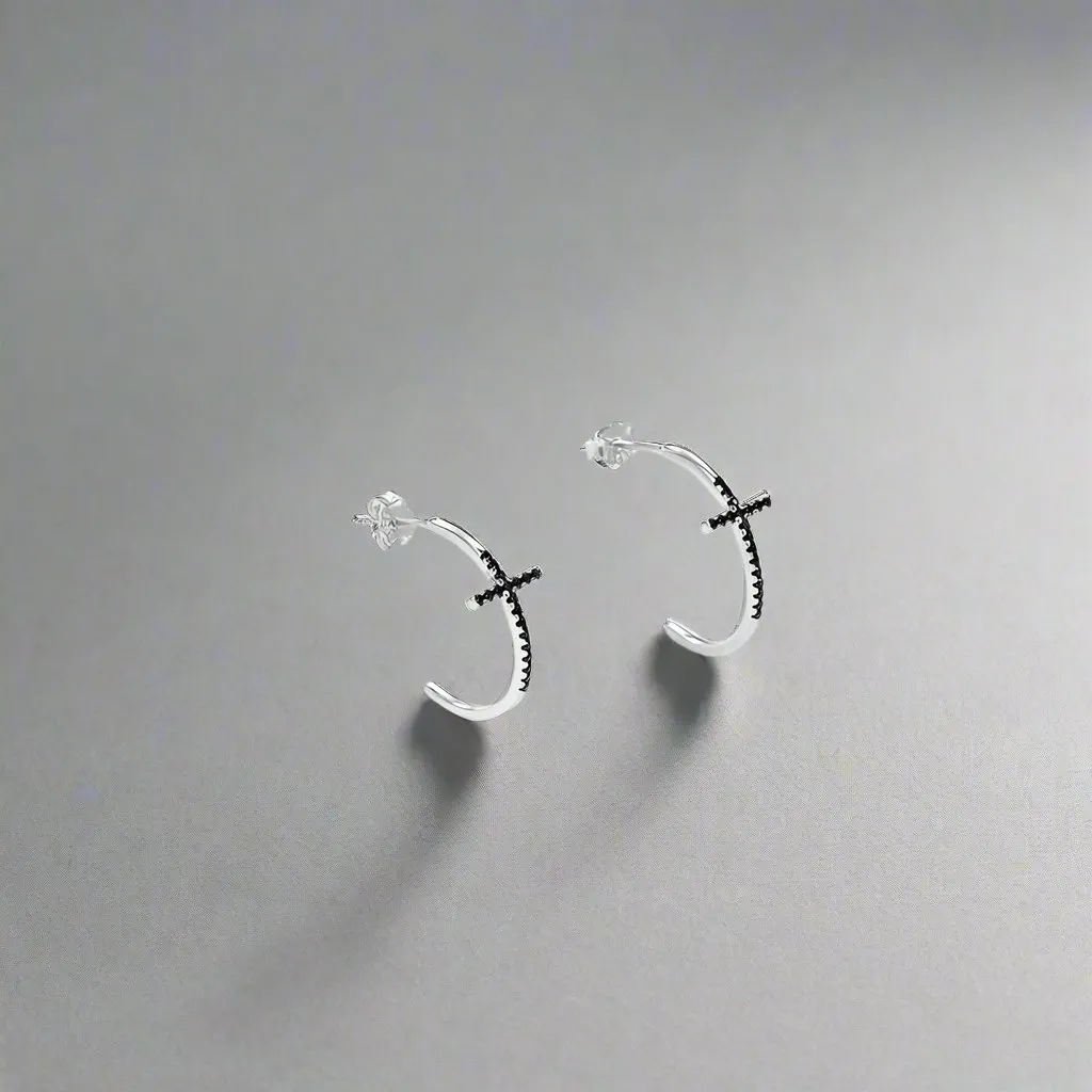 Classic Cross Black Diamond Stud Earrings