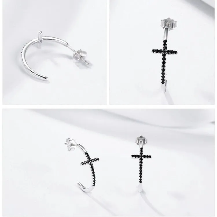 Classic Cross Black Diamond Stud Earrings