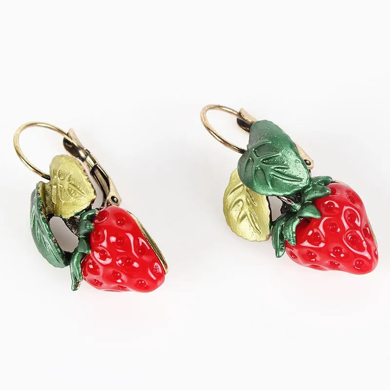 Classic Strawberry Jewelry Sets High Quality Antique Gold Plated Red Sweet Fruit Necklace Set Party Gifts