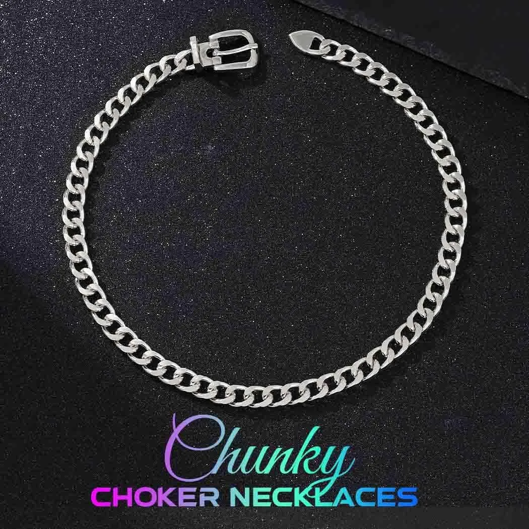 CLOACE Gold Belt Buckle Choker Necklace Punk Cuban Chunky Choker Necklaces Thick Chain Long Necklace for Women