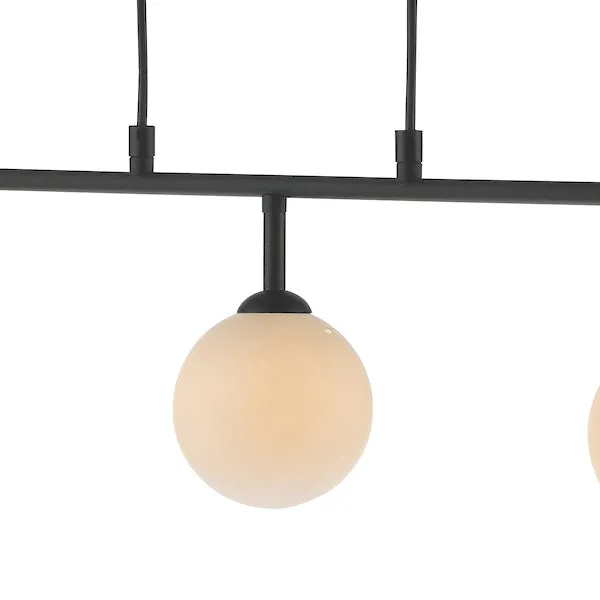 Dar Feya 3 Light Bar Pendant Matt Black Opal Glass