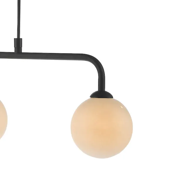Dar Feya 3 Light Bar Pendant Matt Black Opal Glass