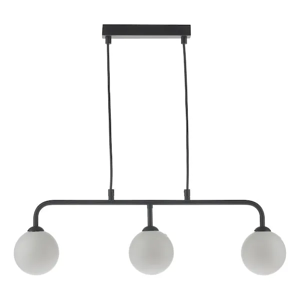 Dar Feya 3 Light Bar Pendant Matt Black Opal Glass