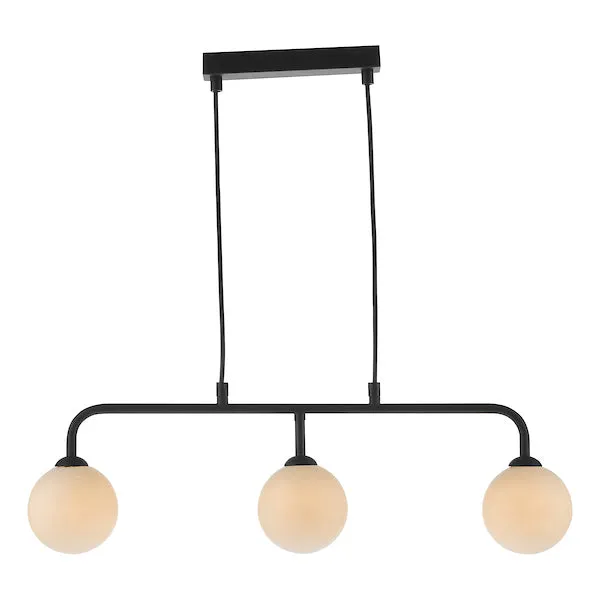 Dar Feya 3 Light Bar Pendant Matt Black Opal Glass