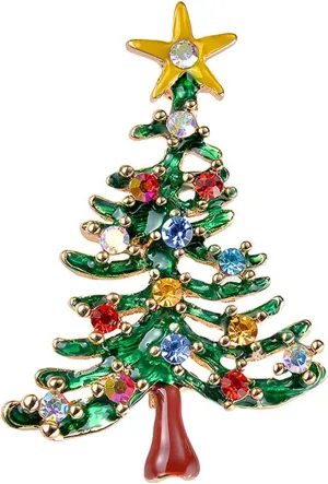 Dreuyet Christmas Brooch Pins for Women Crystal Rhinestone Christmas Brooch Christmas Tree Snowflake Bell Reindeer Brooches Multi-Colored Christmas Enamel Pins Holiday Party Gift
