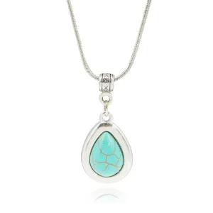 Drop shape Turquoise Pendant Necklace Women Choker Collares Necklaces & Pendants Summer Jewelry Vintage Silver Color