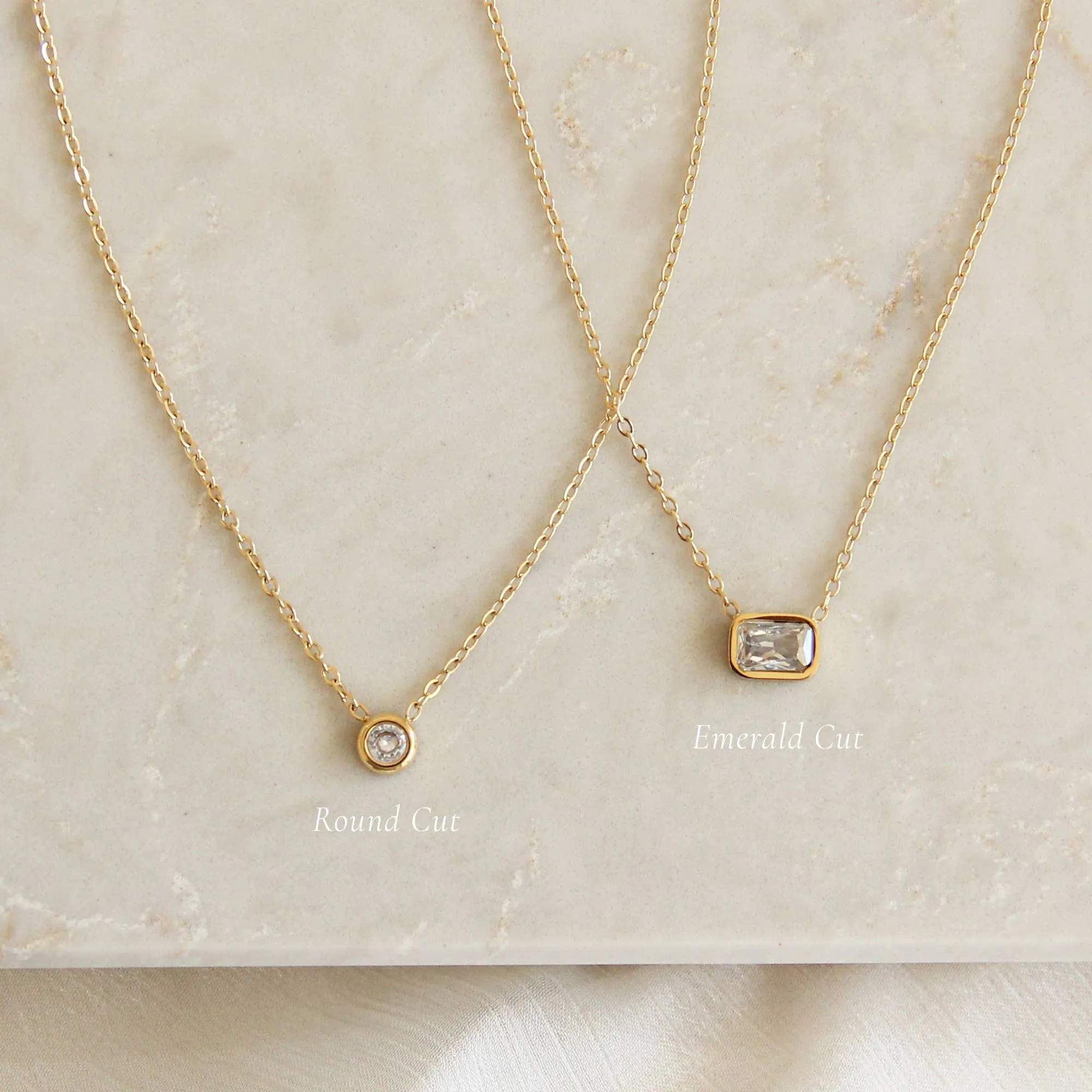 Emerald Cut Bezel Stone Necklace